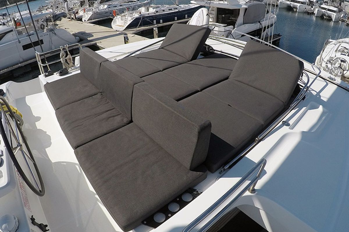 Deck of Zuzo 1ST, a Lagoon 50 catamaran at Grad Šibenik, Croatia