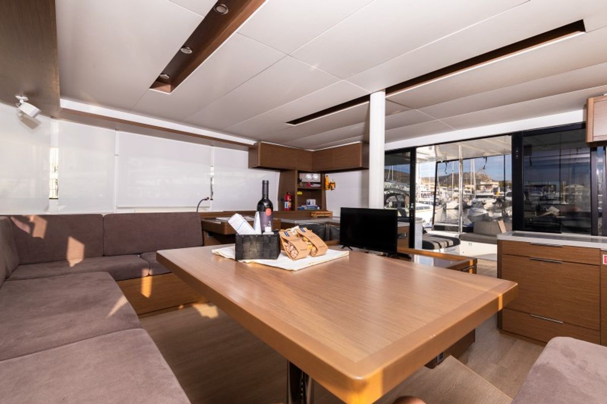 Salon of Zuzo 1ST, a Lagoon 50 catamaran at Grad Šibenik, Croatia