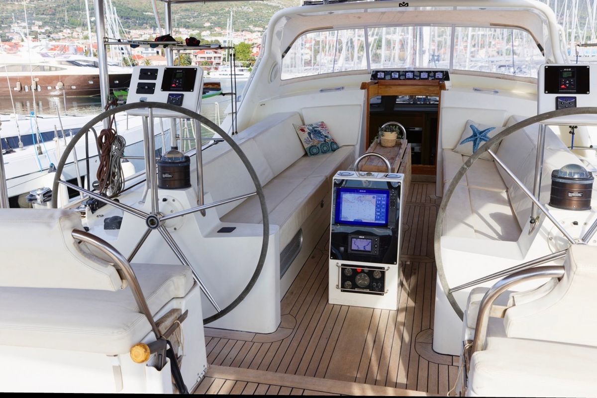 Cockpit of Makay, a Garcia Yachts Garcia 72.2 sailboat at Grad Kaštela, Croatia