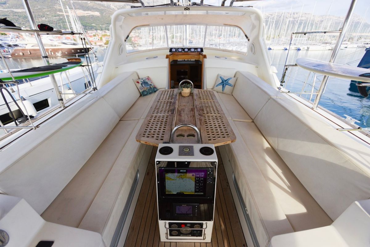 Deck of Makay, a Garcia Yachts Garcia 72.2 sailboat at Grad Kaštela, Croatia