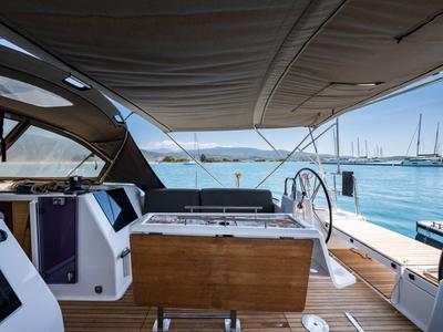 Cockpit of Pulsar, a Dufour 460 Grand Large sailboat at Municipal Unit of Lefkada, Greece