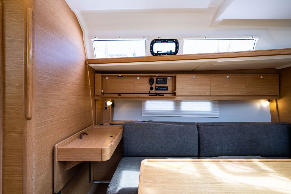 Salon of Pulsar, a Dufour 460 Grand Large sailboat at Municipal Unit of Lefkada, Greece