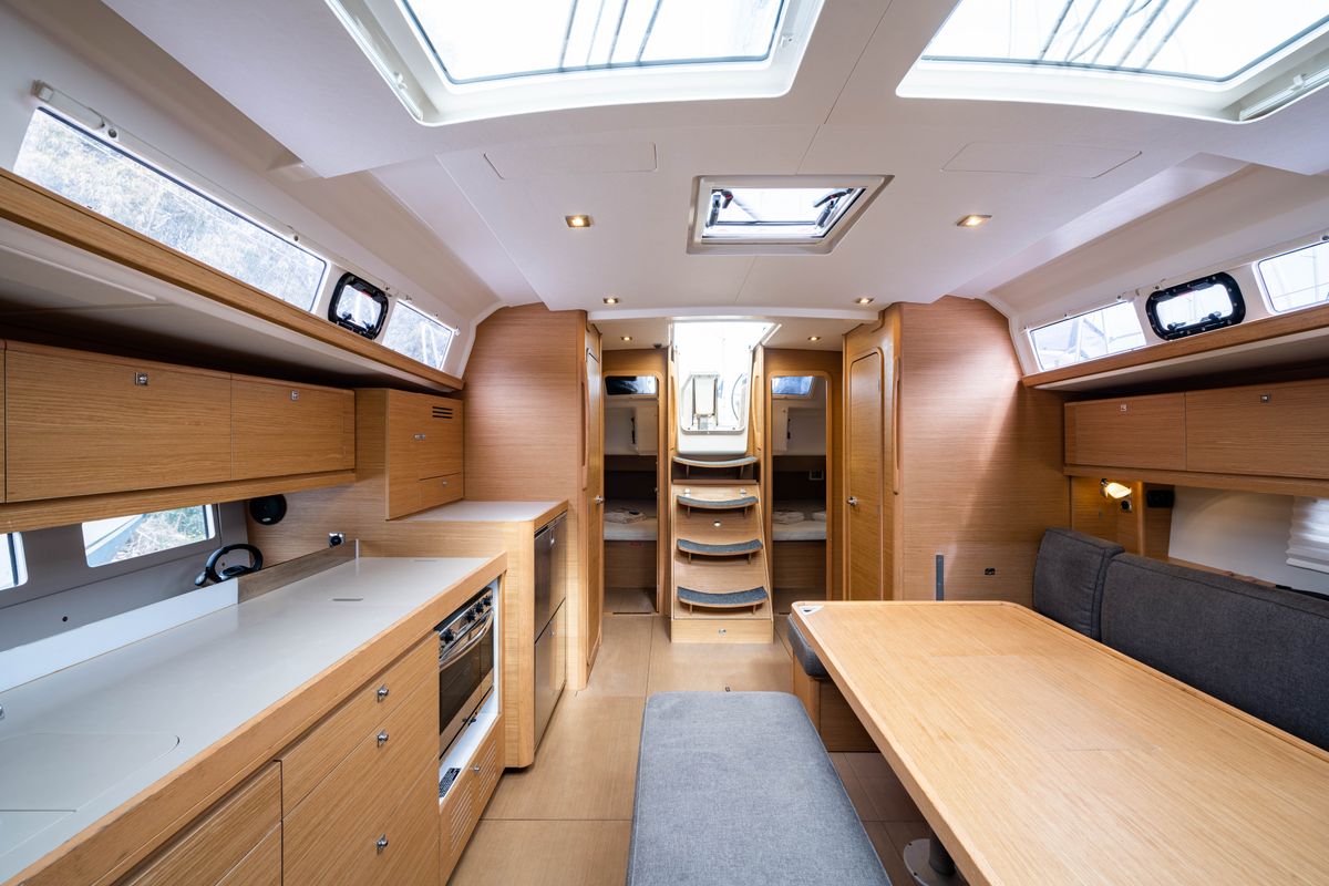 Salon of Pulsar, a Dufour 460 Grand Large sailboat at Municipal Unit of Lefkada, Greece
