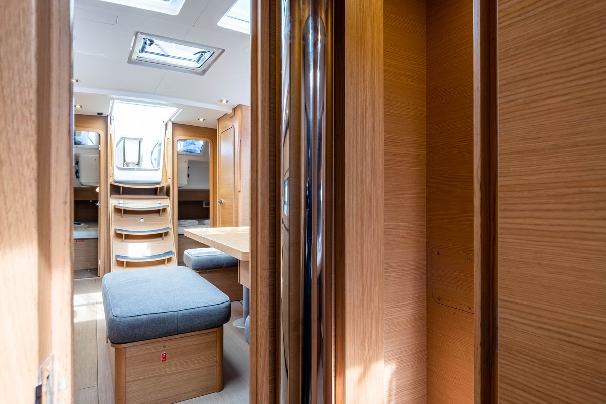 Salon of Pulsar, a Dufour 460 Grand Large sailboat at Municipal Unit of Lefkada, Greece