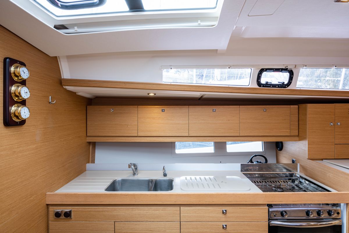 Galley of Pulsar, a Dufour 460 Grand Large sailboat at Municipal Unit of Lefkada, Greece