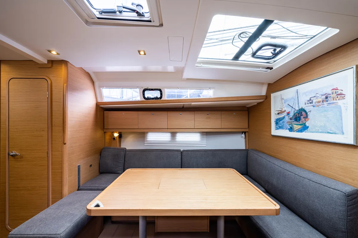 Salon of Pulsar, a Dufour 460 Grand Large sailboat at Municipal Unit of Lefkada, Greece