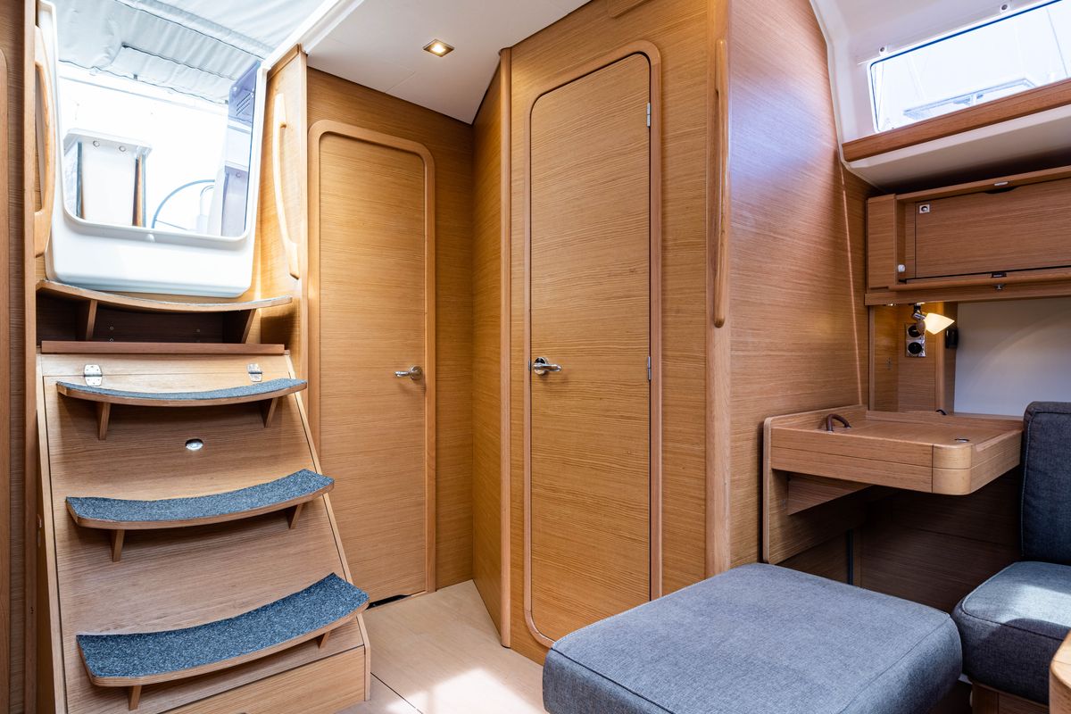 Salon of Pulsar, a Dufour 460 Grand Large sailboat at Municipal Unit of Lefkada, Greece