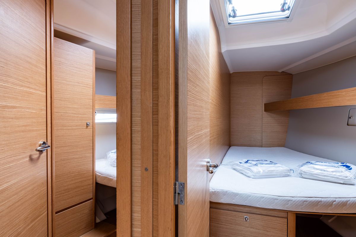 Cabin on Pulsar, a Dufour 460 Grand Large sailboat at Municipal Unit of Lefkada, Greece