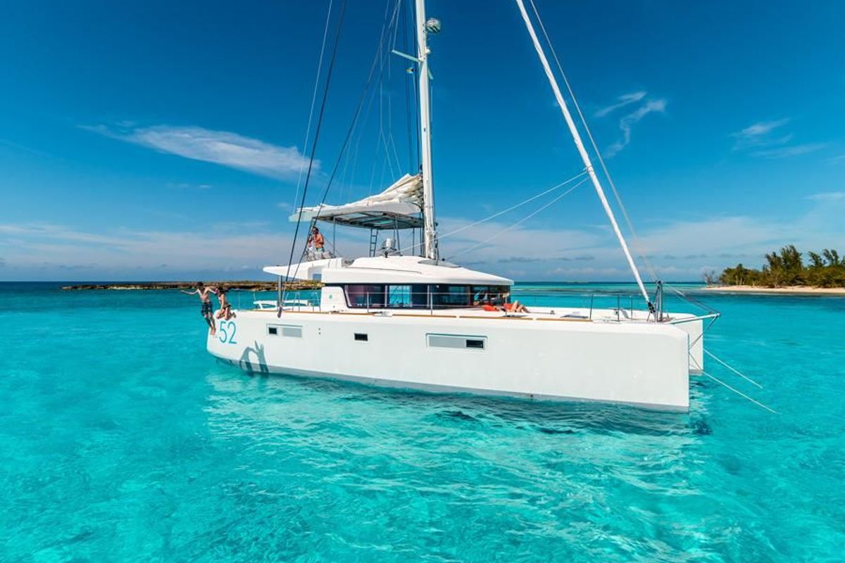Exterior view of Kepi, a Lagoon 52 catamaran at Lavreotiki Municipal Unit, Greece