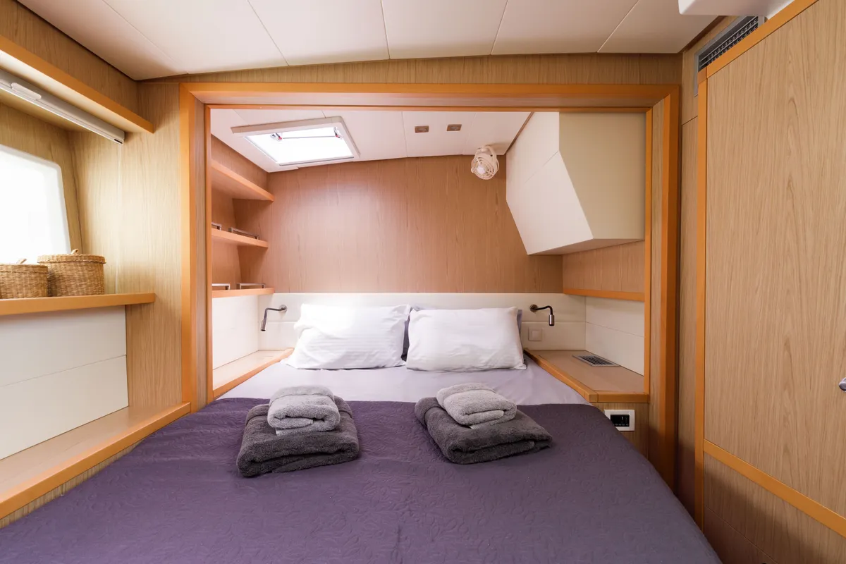 Cabin on Kepi, a Lagoon 52 catamaran at Lavreotiki Municipal Unit, Greece