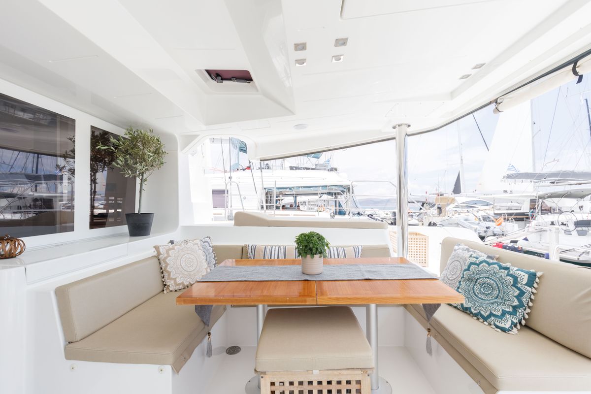 Deck of Kepi, a Lagoon 52 catamaran at Lavreotiki Municipal Unit, Greece