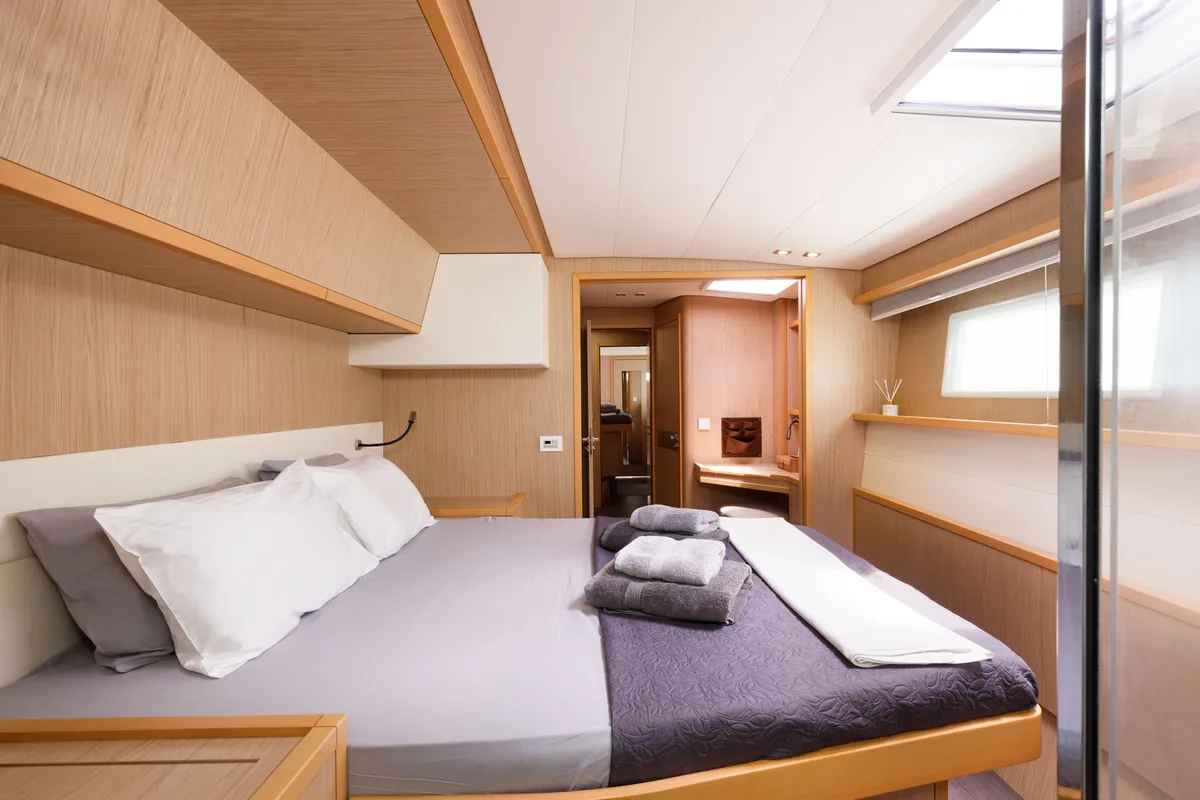 Cabin on Kepi, a Lagoon 52 catamaran at Lavreotiki Municipal Unit, Greece