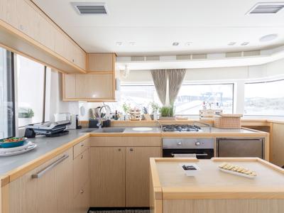 Galley of Kepi, a Lagoon 52 catamaran at Lavreotiki Municipal Unit, Greece