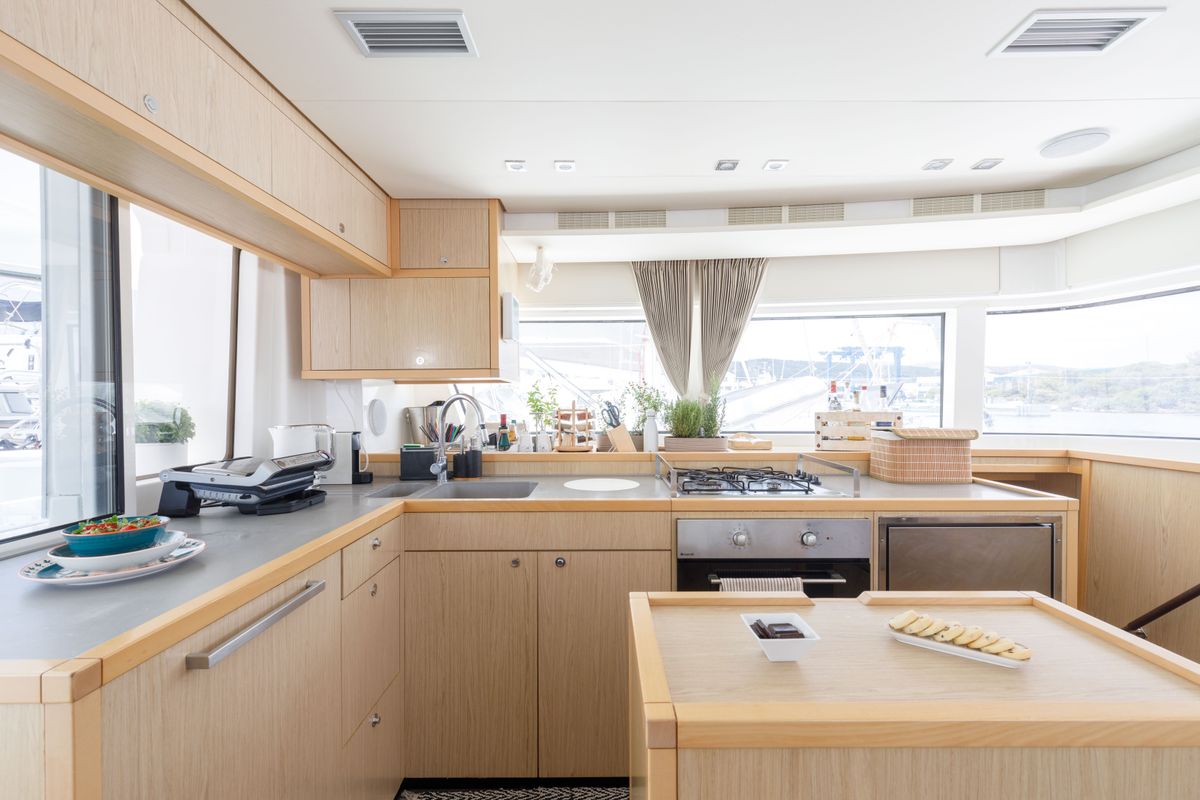 Galley of Kepi, a Lagoon 52 catamaran at Lavreotiki Municipal Unit, Greece
