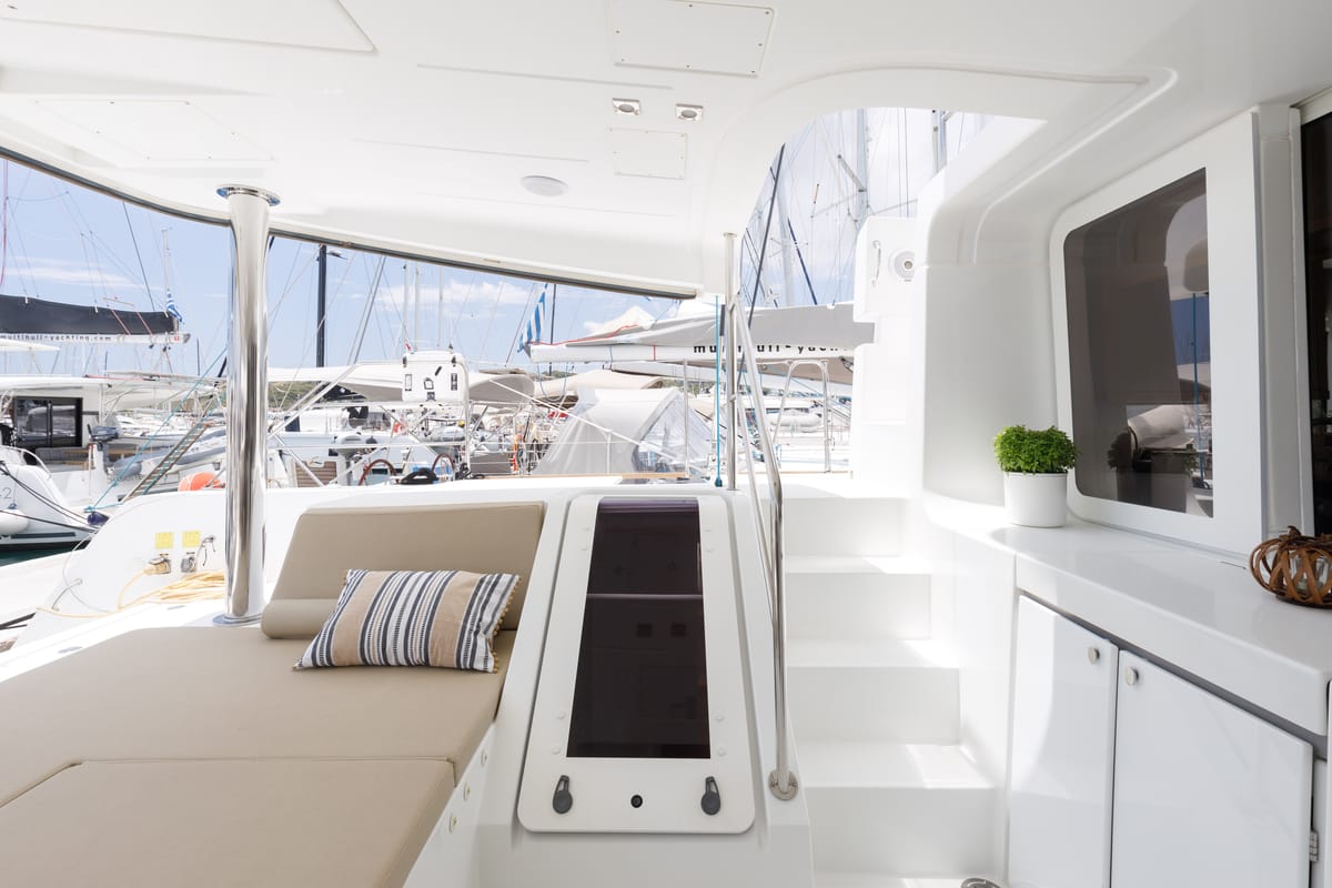 Deck of Kepi, a Lagoon 52 catamaran at Lavreotiki Municipal Unit, Greece