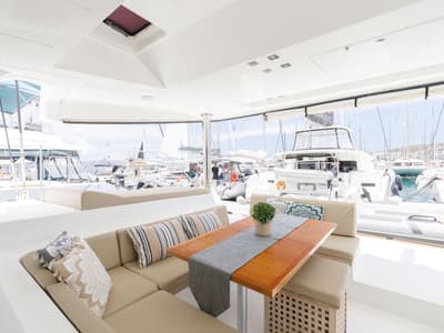 Deck of Kepi, a Lagoon 52 catamaran at Lavreotiki Municipal Unit, Greece