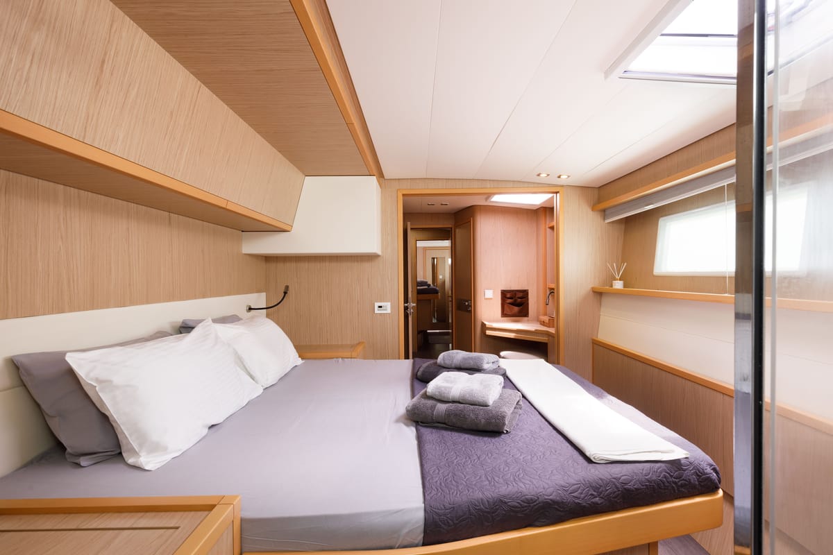 Cabin on Kepi, a Lagoon 52 catamaran at Lavreotiki Municipal Unit, Greece