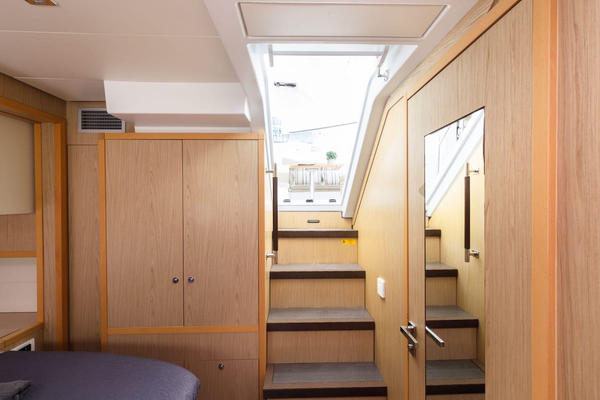 Cabin on Kepi, a Lagoon 52 catamaran at Lavreotiki Municipal Unit, Greece