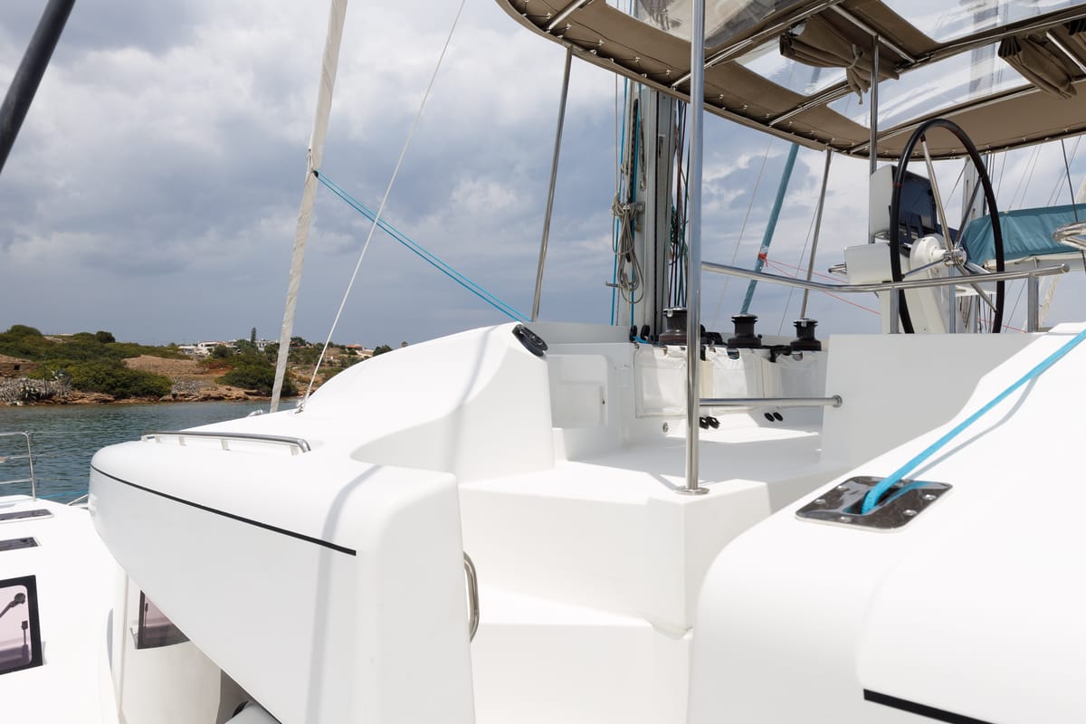 Cabin on Kepi, a Lagoon 52 catamaran at Lavreotiki Municipal Unit, Greece