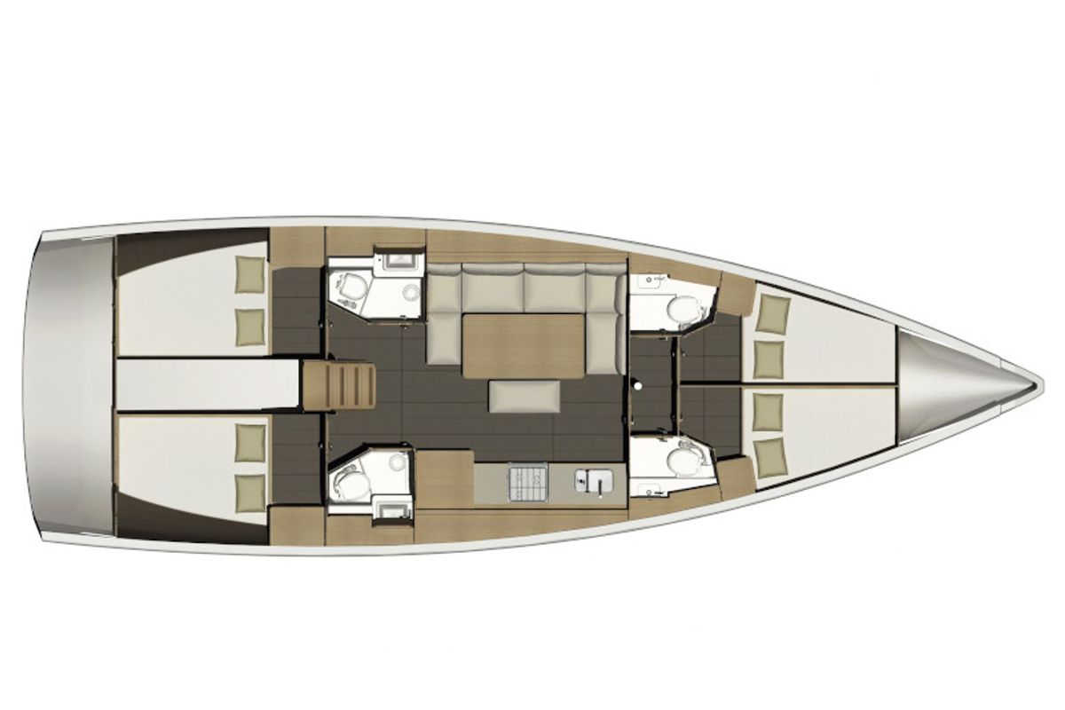 Floor plan of Fun Planet, a Dufour 460 Grand Large sailboat at Marsala, Italy