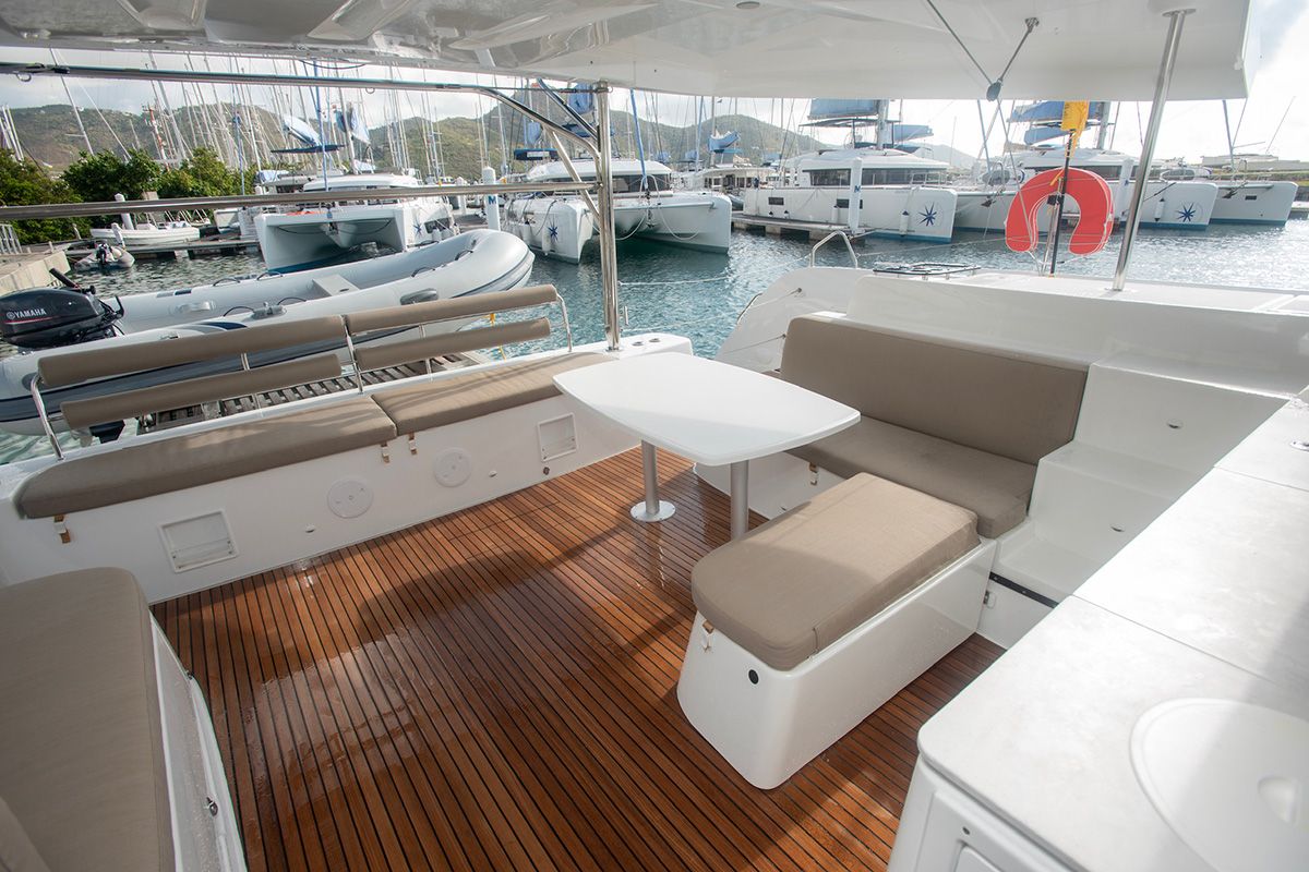 Deck of Kokomo , a Lagoon 46 catamaran at Road Town, British Virgin Islands