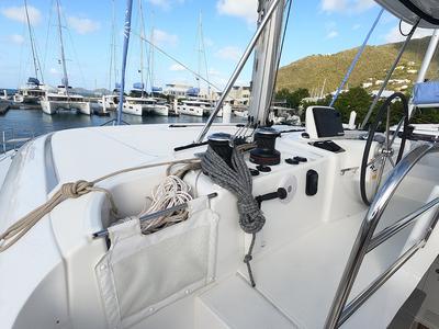 Cockpit of Kokomo , a Lagoon 46 catamaran at Road Town, British Virgin Islands
