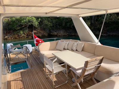 Deck of Atil, a Gulet Motoryacht motorboat at Fethiye, Turkey
