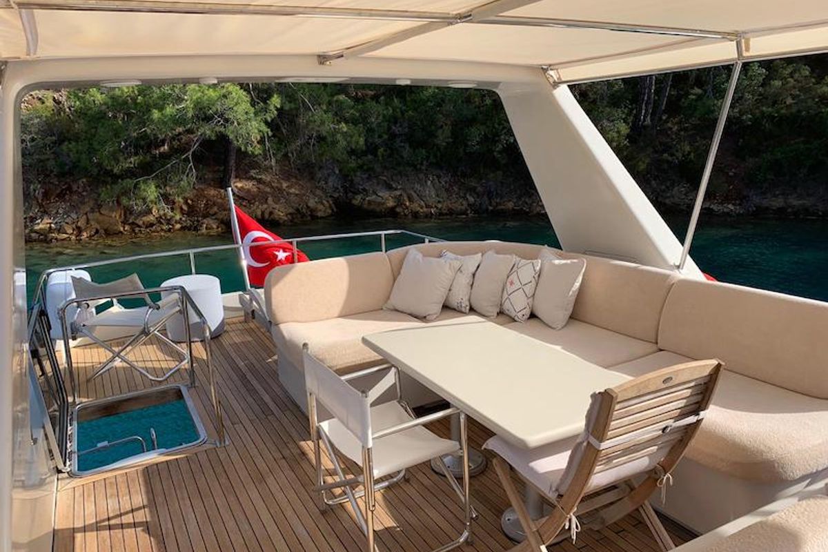 Deck of Atil, a Gulet Motoryacht motorboat at Fethiye, Turkey