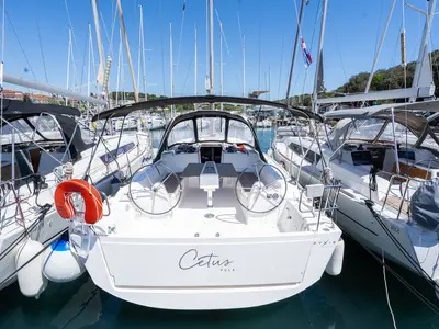 Cockpit of Cetus, a Dufour 382 GL sailboat at Grad Pula, Croatia