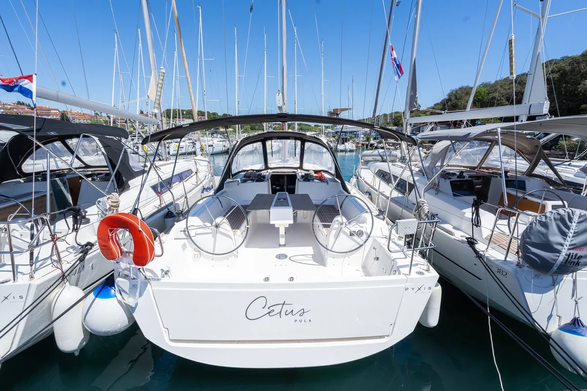 Cockpit of Cetus, a Dufour 382 GL sailboat at Grad Pula, Croatia