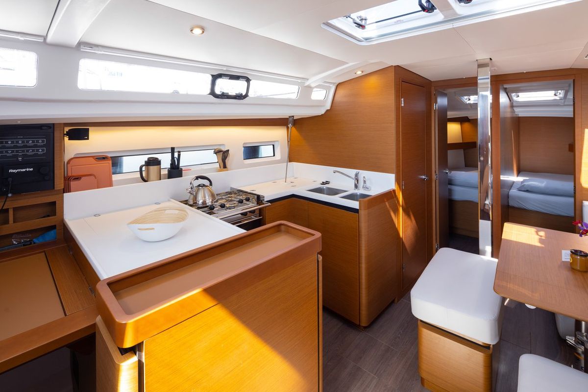 Galley of Asteri, a Jeanneau Sun Odyssey 440 sailboat at Municipal Unit of Lefkada, Greece