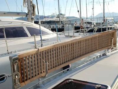 Deck of Kassiopeia, a Nautitech 47 catamaran at Marmaris, Turkey