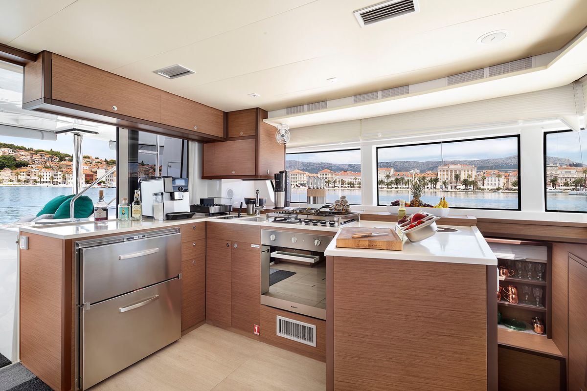 Galley of Emerald Gemini, a Lagoon 52 F OW catamaran at Grad Kaštela, Croatia