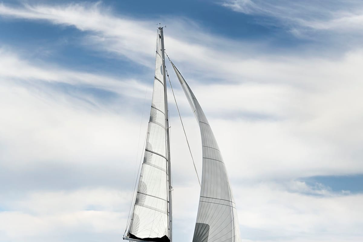 Exterior view of Emerald Gemini, a Lagoon 52 F OW catamaran at Grad Kaštela, Croatia