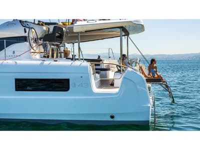 Deck of Michelangelo, a Lagoon 43 catamaran at Benitses, Greece