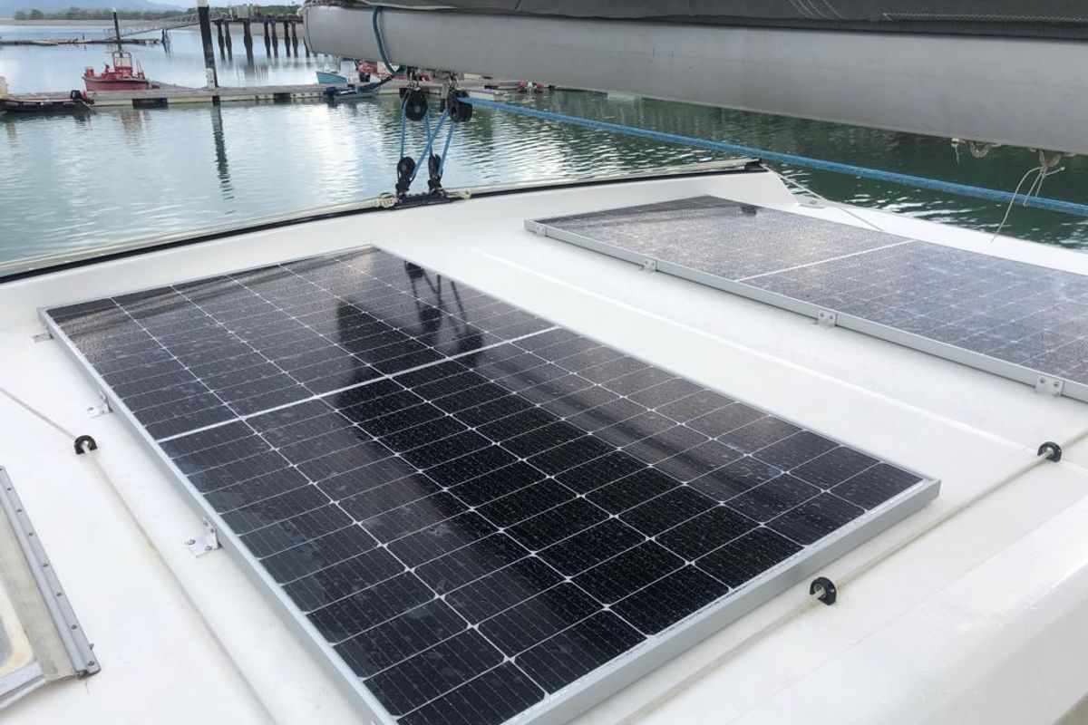 Deck of Kirsty B, a Custom Made Matrix Vision 450 catamaran at Mai Khao, Thailand
