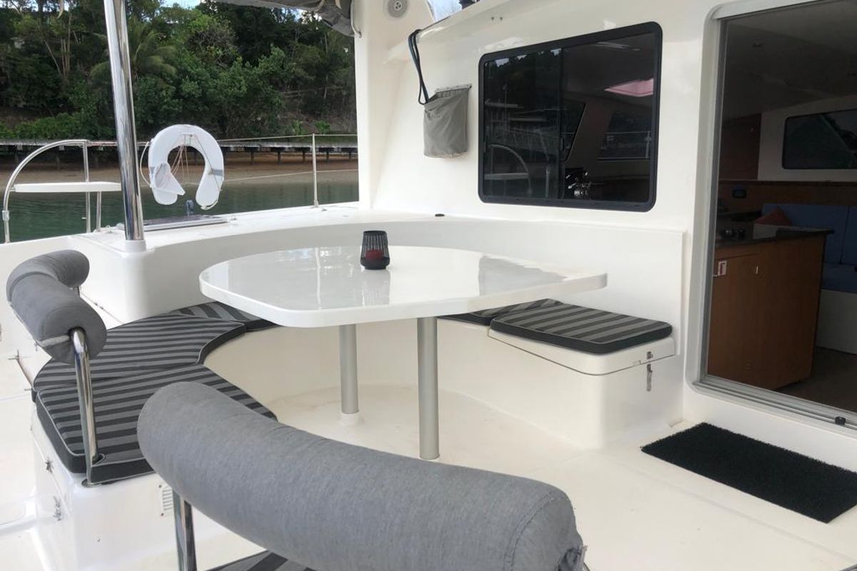 Deck of Kirsty B, a Custom Made Matrix Vision 450 catamaran at Mai Khao, Thailand