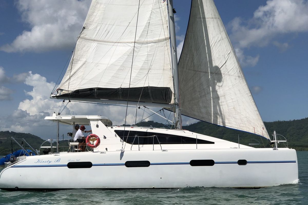 Exterior view of Kirsty B, a Custom Made Matrix Vision 450 catamaran at Mai Khao, Thailand
