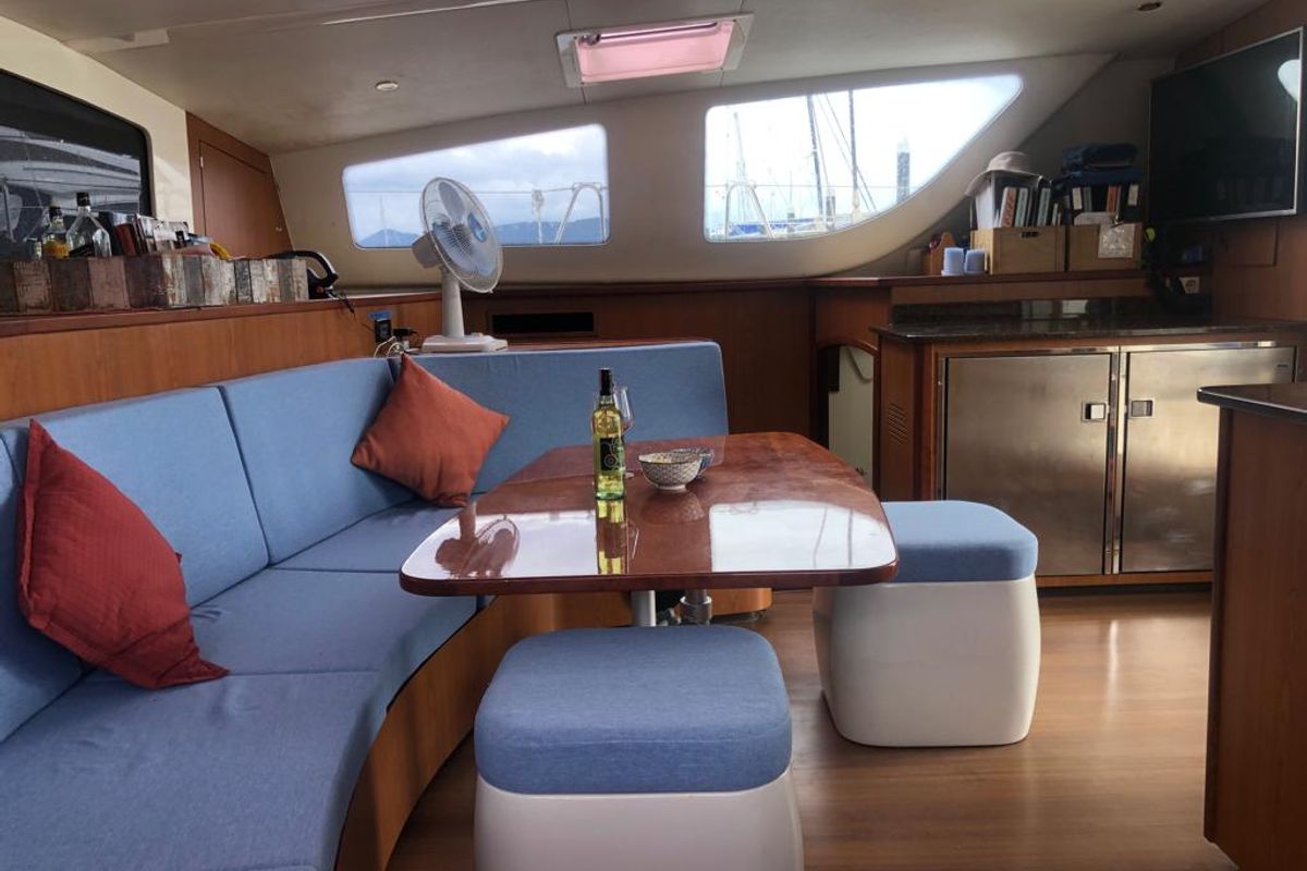 Salon of Kirsty B, a Custom Made Matrix Vision 450 catamaran at Mai Khao, Thailand