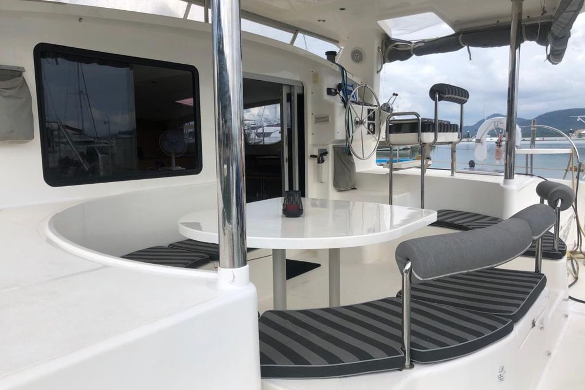 Deck of Kirsty B, a Custom Made Matrix Vision 450 catamaran at Mai Khao, Thailand