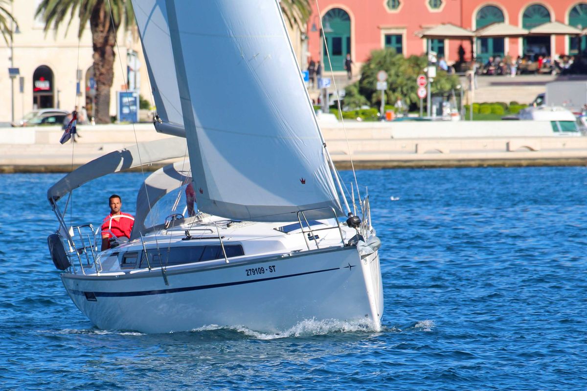 Exterior view of Bobara, a Bavaria Cruiser 34 sailboat at Split, Croatia