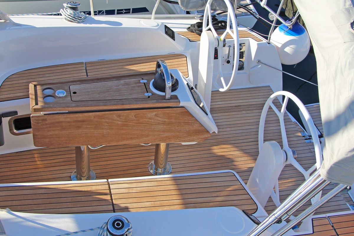 Deck of Bobara, a Bavaria Cruiser 34 sailboat at Split, Croatia