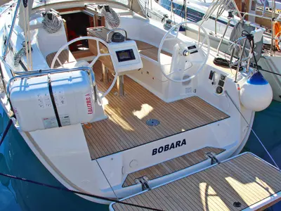 Cockpit of Bobara, a Bavaria Cruiser 34 sailboat at Split, Croatia