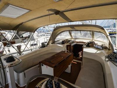 Cockpit of Santa Maria, a Bavaria Cruiser 45 sailboat at Fethiye, Turkey