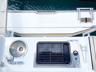 Deck of Equilibrium, a Dufour 41 sailboat at Municipal Unit of Lefkada, Greece