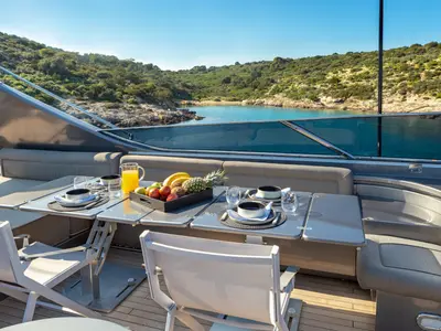 Deck of SUMMER FUN, a Admiral Yachts Admiral 101 yacht at Athens, Greece