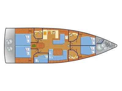 Floor plan of Alboran Mónica, a Beneteau Oceanis 51.1 sailboat at Murdeira, Cape Verde