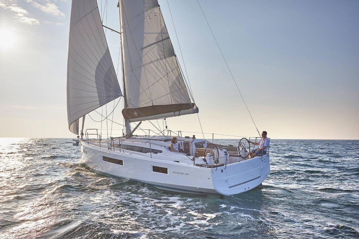 Exterior view of Orla, a Jeanneau Sun Odyssey 410 sailboat at Road Town, British Virgin Islands