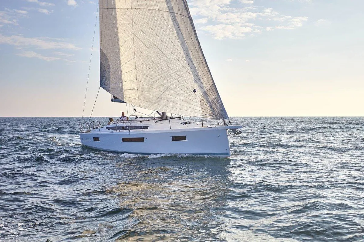 Exterior view of Orla, a Jeanneau Sun Odyssey 410 sailboat at Road Town, British Virgin Islands