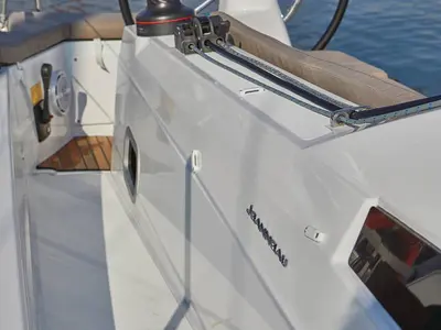 Cockpit of Maminti, a Jeanneau Sun Odyssey 410 sailboat at Grad Kaštela, Croatia
